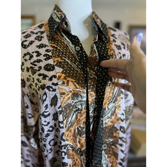 Onyx Metallic Silk Shirt Animal Print Eagle Men's Size Small Vintage NWOT